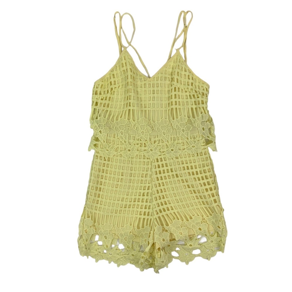 Tea And Cup‎ Yellow Romper Small Lace Trim Boho Summer Festival